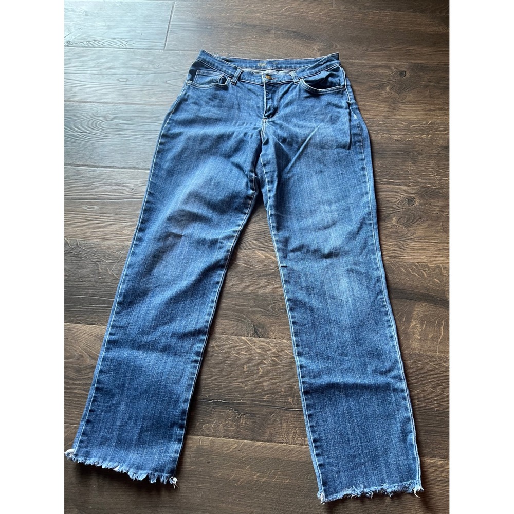 Lee Womens Straight Leg Jeans Medium Wash Raw Hem Frayed Denim Blue 30x29.5